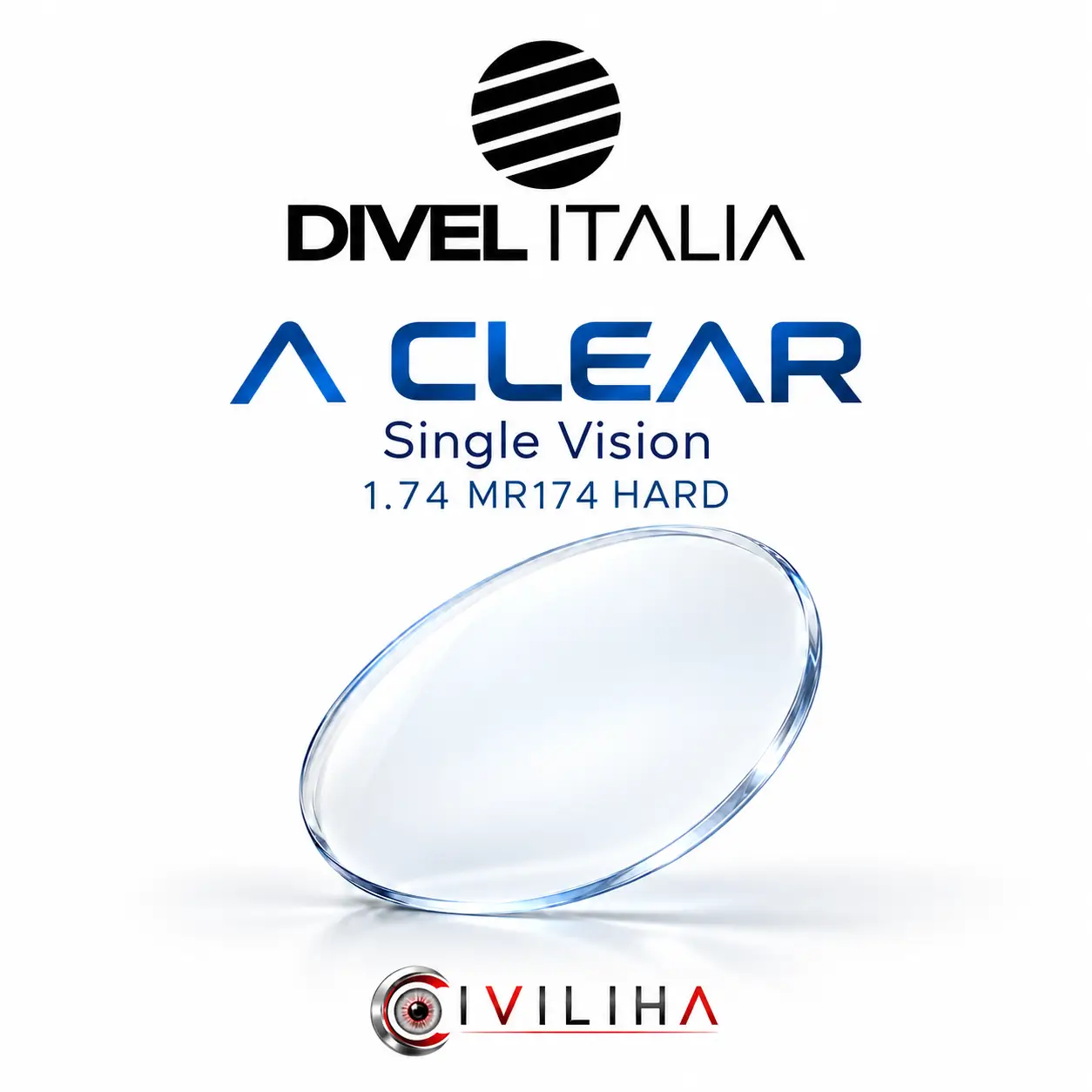 عدسی عینک سفارشی تک دید فوق فشرده دایول ایتالیا مدل A Clear HD با ضریب شکست 1.74