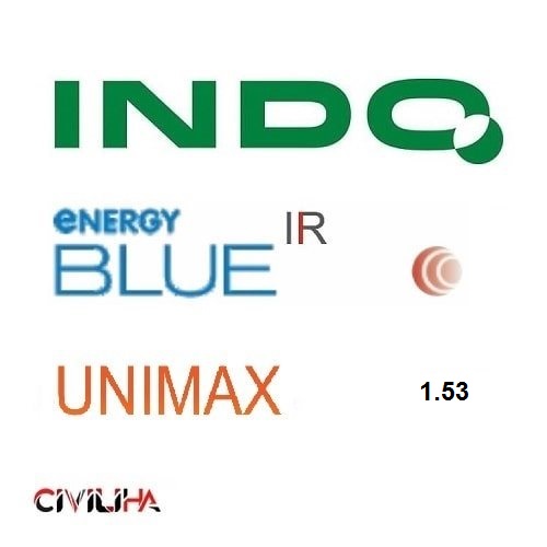 عدسی سفارشی یونی مکس نشکن ایندو با پوشش بلوکنترل ضد اشعه 1.53 Indo Single Vision Unimax ENERGY BLUE + فريم رايگان