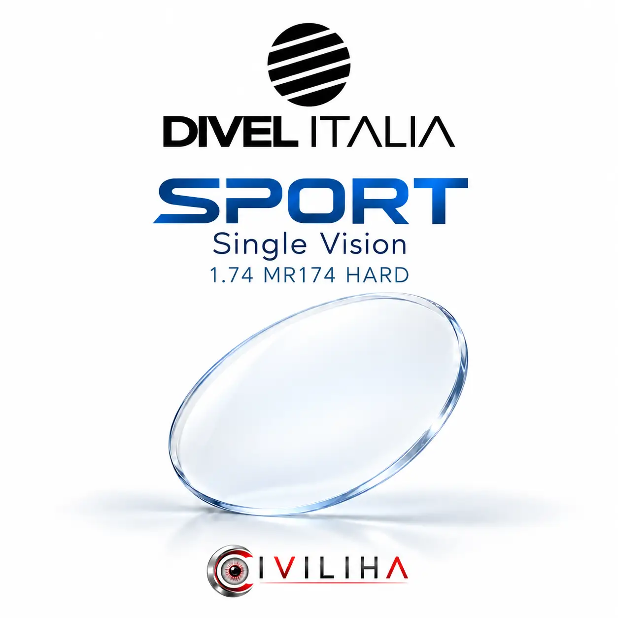 عدسی عینک سفارشی تک دید ورزشی فوق فشرده دایول ایتالیا مدل Sport با ضریب شکست 1.74